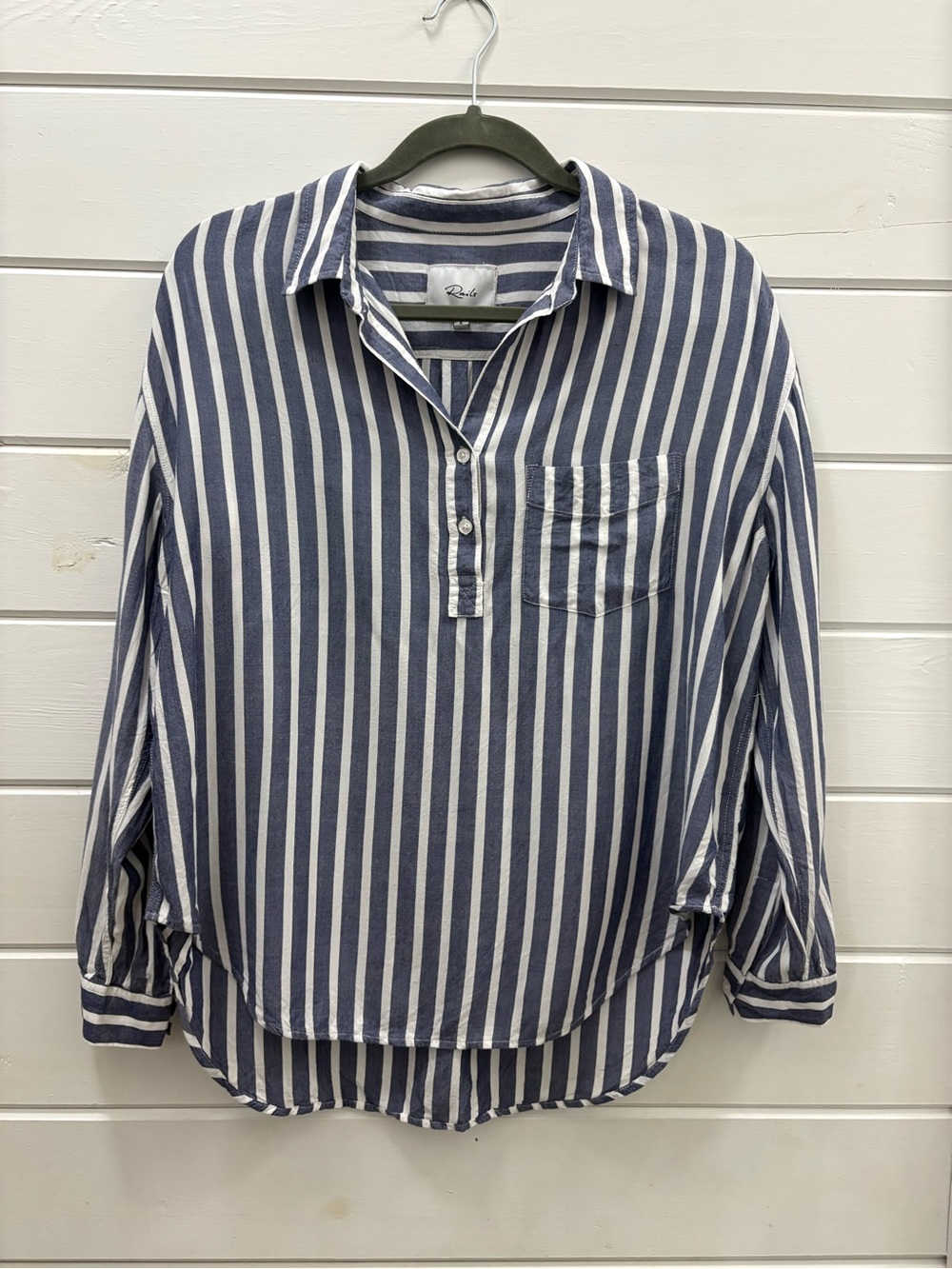 Rails Elle Stripe Popover Shirt- blue and white stripe, size small